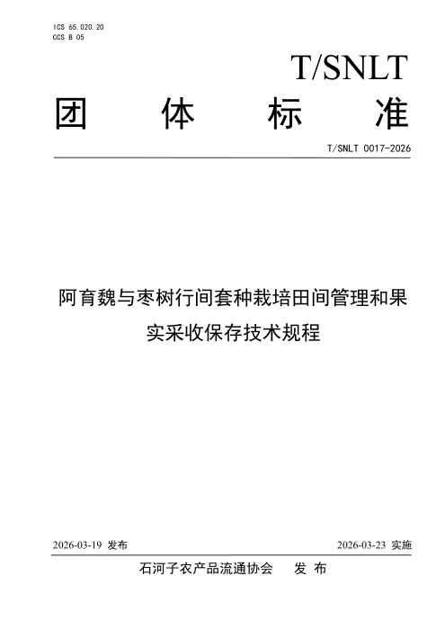 T/SNLT 0017-2026 阿育魏与枣树行间套种栽培田间管理和果实采收保存技术规程
