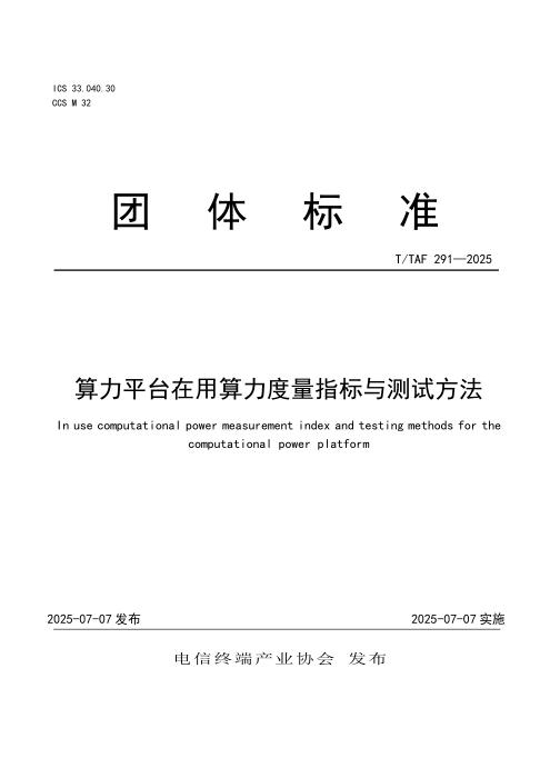 T/TAF 291-2025 算力平台在用算力度量指标与测试方法