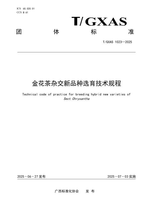 T/GXAS 1023-2025 金花茶杂交新品种选育技术规程