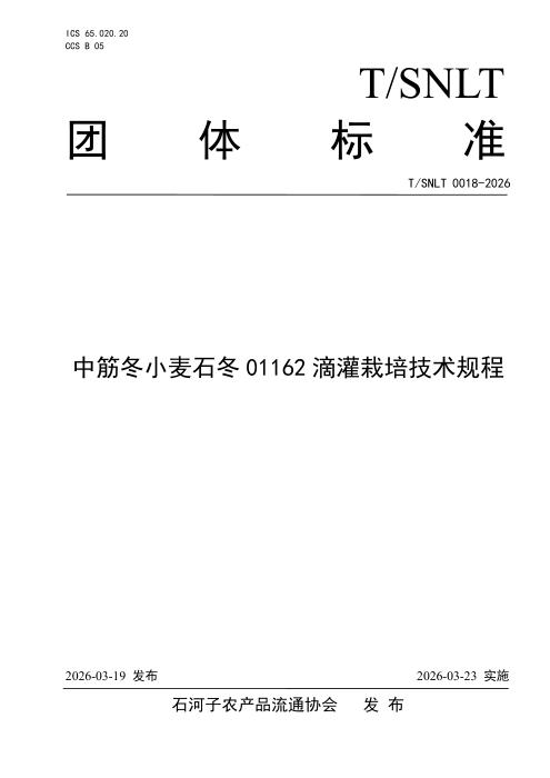 T/SNLT 0018-2026 中筋冬小麦石冬01162滴灌栽培技术规程