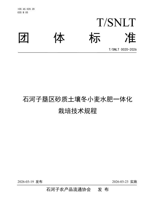 T/SNLT 0020-2026 石河子垦区砂质土壤冬小麦水肥一体化栽培技术规程