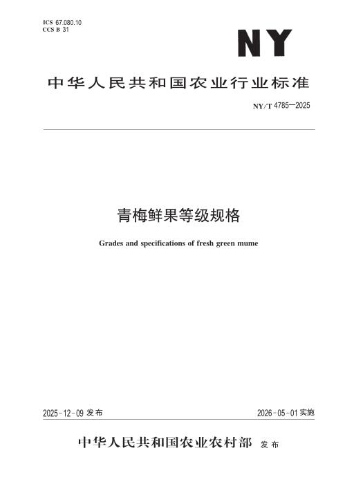 NY/T 4785-2025 青梅鲜果等级规格