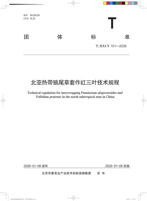 T/HXCY 151-2026 北亚热带狼尾草套作红三叶技术规程