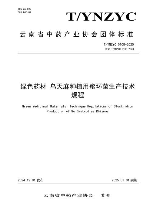 T/YNZYC 0108-2025 绿色药材 乌天麻种植用蜜环菌生产技术规程