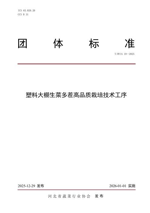 T/HVIA 19-2025 塑料大棚生菜多茬高品质栽培技术工序