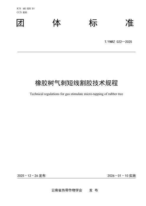 T/YNRZ 022-2025 橡胶树气刺短线割胶技术规程
