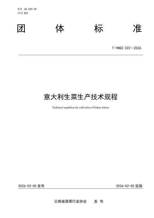T/YNSC 022-2026 意大利生菜生产技术规程