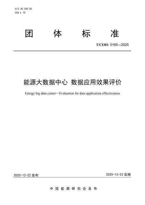 T/CERS 0165-2025 能源大数据中心 数据应用效果评价
