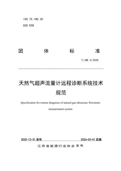 T/JSE 6-2025 天然气超声流量计远程诊断系统技术规范