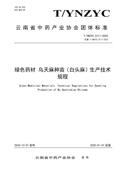 T/YNZYC 0111-2025 绿色药材 乌天麻种苗（白头麻）生产技术规程