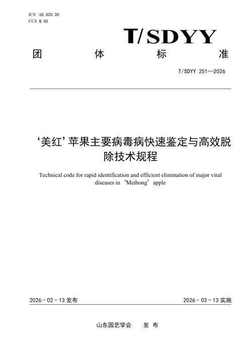 T/SDYY 251-2026 ‘美红’苹果主要病毒病快速鉴定与高效脱除技术规程
