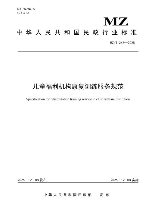 MZ/T 247-2025 儿童福利机构康复训练服务规范