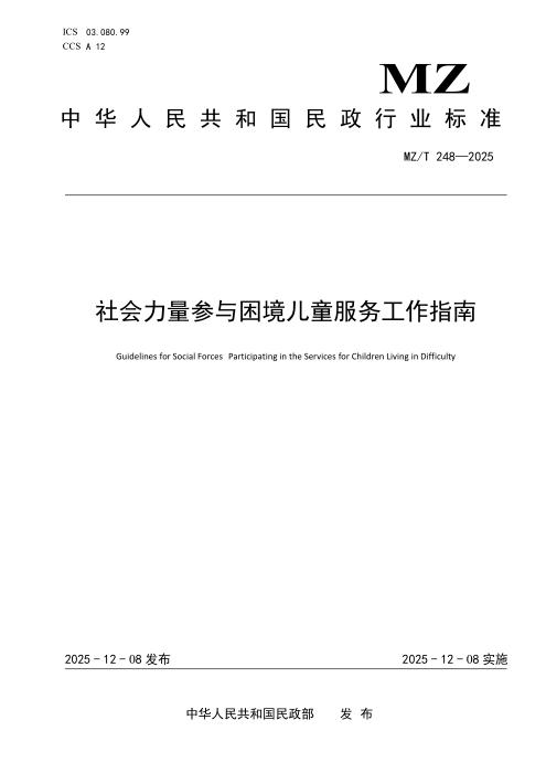 MZ/T 248-2025 社会力量参与困境儿童服务工作指南