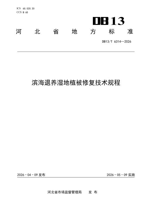 DB13/T 6314-2026 滨海退养湿地植被修复技术规程